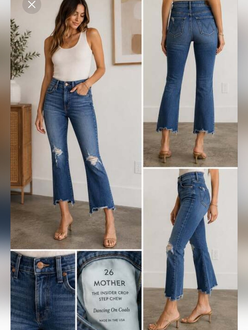 MOTHER denim style The Insider Crop Step Chew in the wash Dancing on Coals Sz26